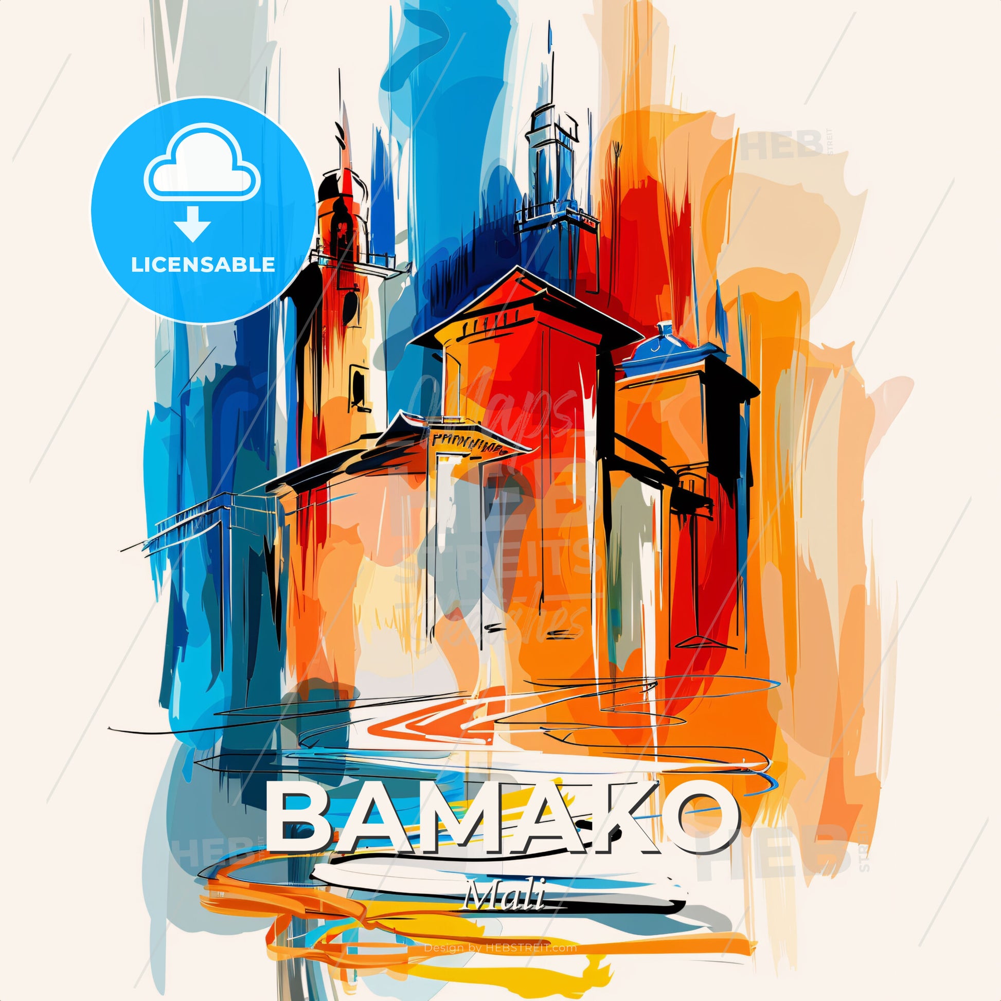 Vibrant Bamako, Mali - A Painting Of A Building - Square format print template