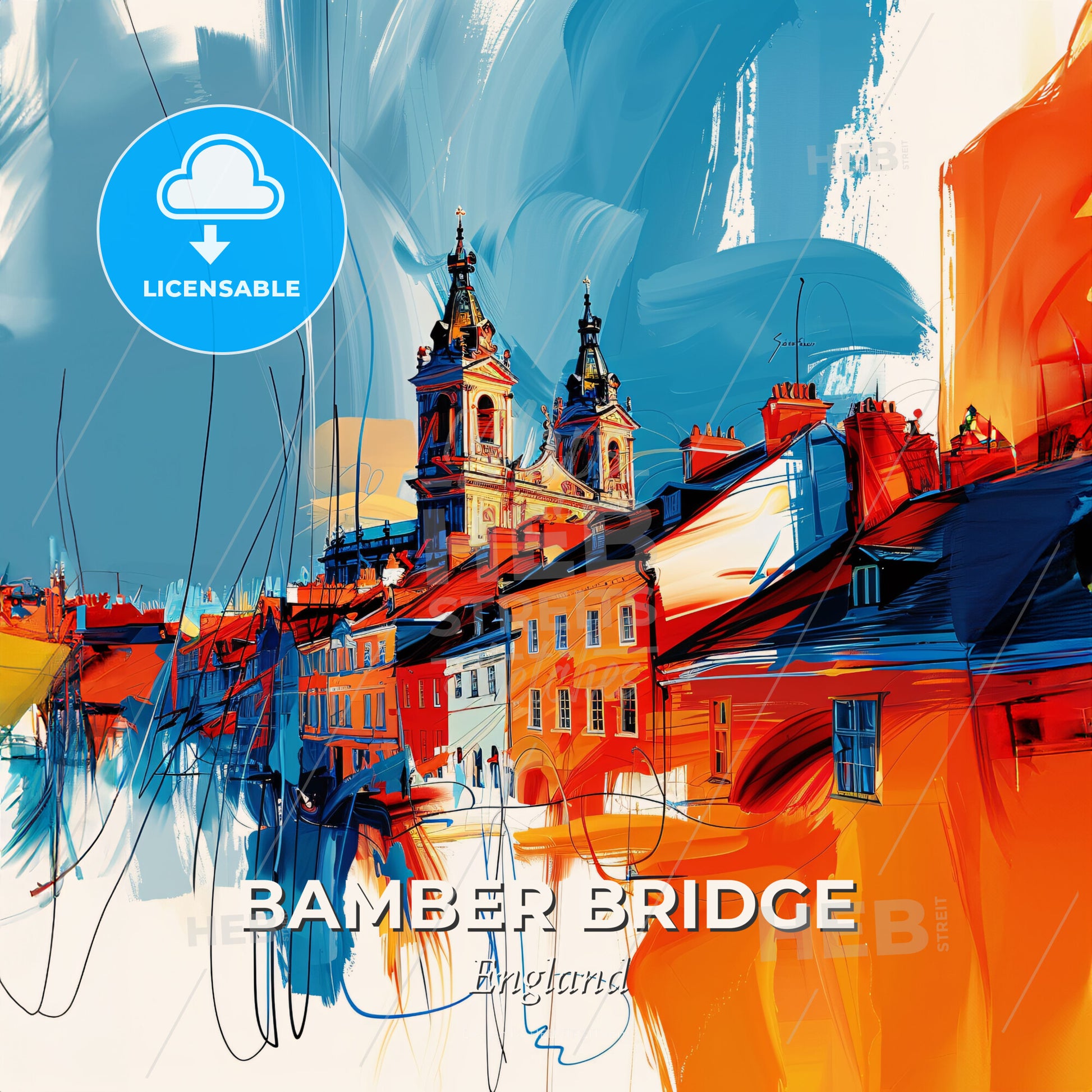Vibrant Bamber Bridge, England - A Painting Of A City - Square format print template