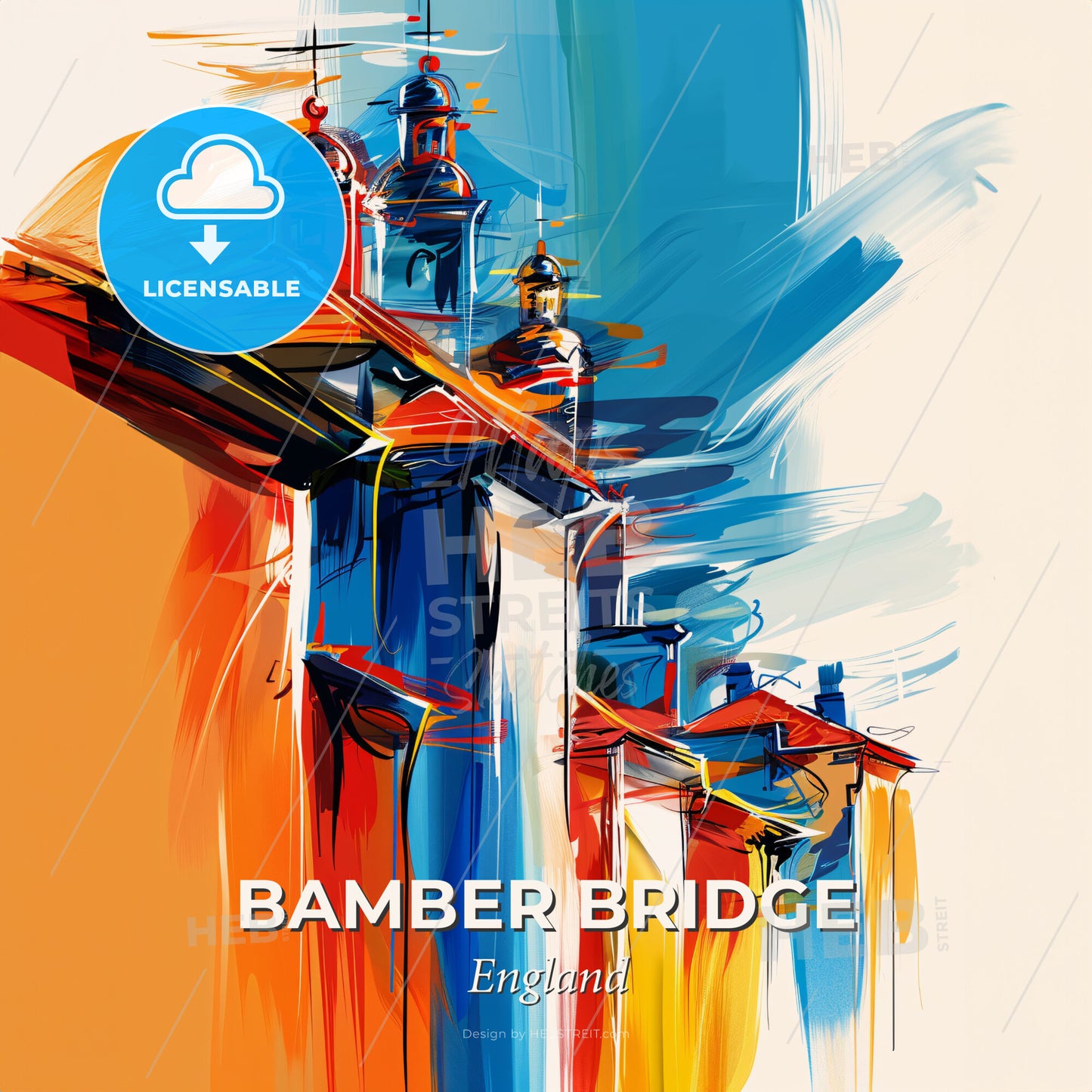 Vibrant Bamber Bridge, England - A Painting Of A Building - Square format print template