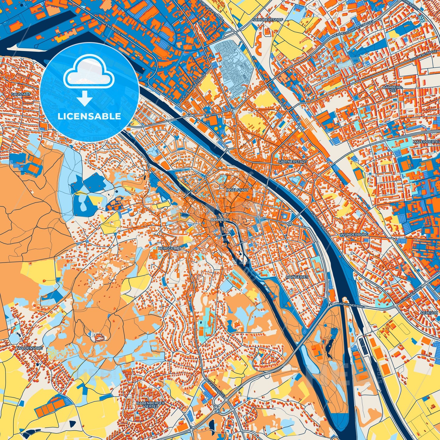 Colorful Bamberg Street Map with Labels and Buildings