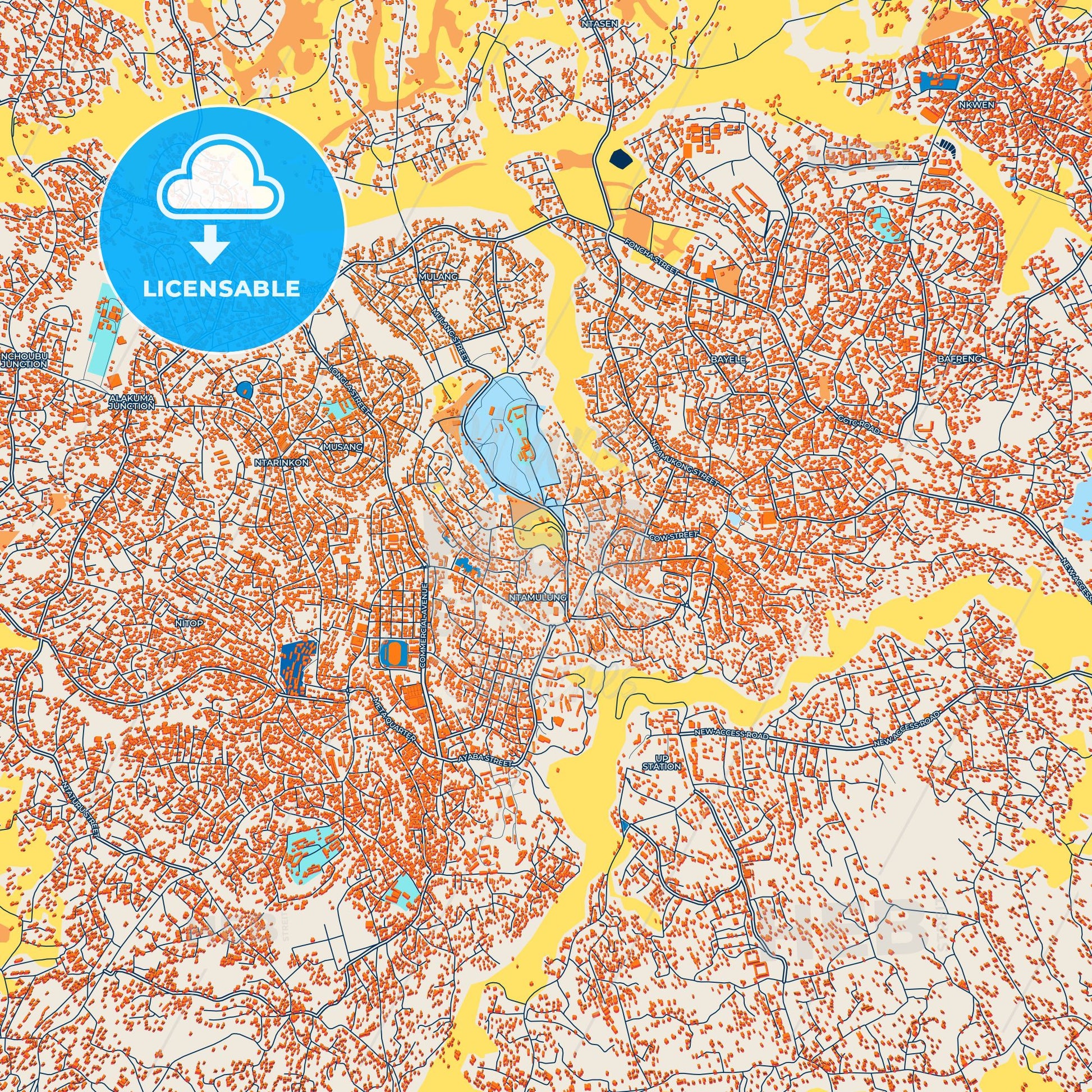 Colorful Bamenda Street Map with Labels and Buildings