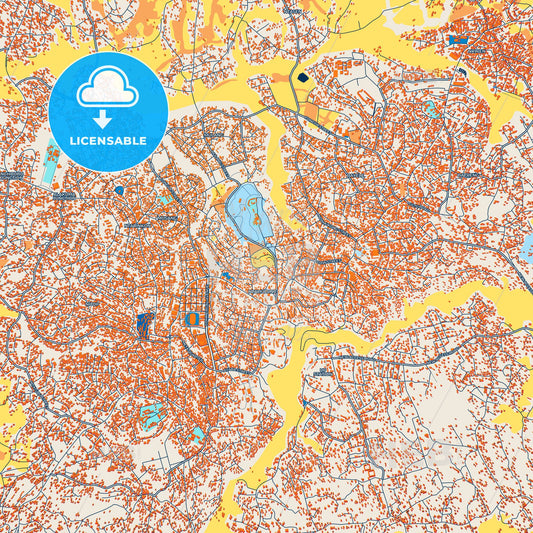Colorful Bamenda Street Map with Labels and Buildings