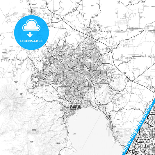 Bandar Lampung, Indonesia light map with streetnames, citynames and districts