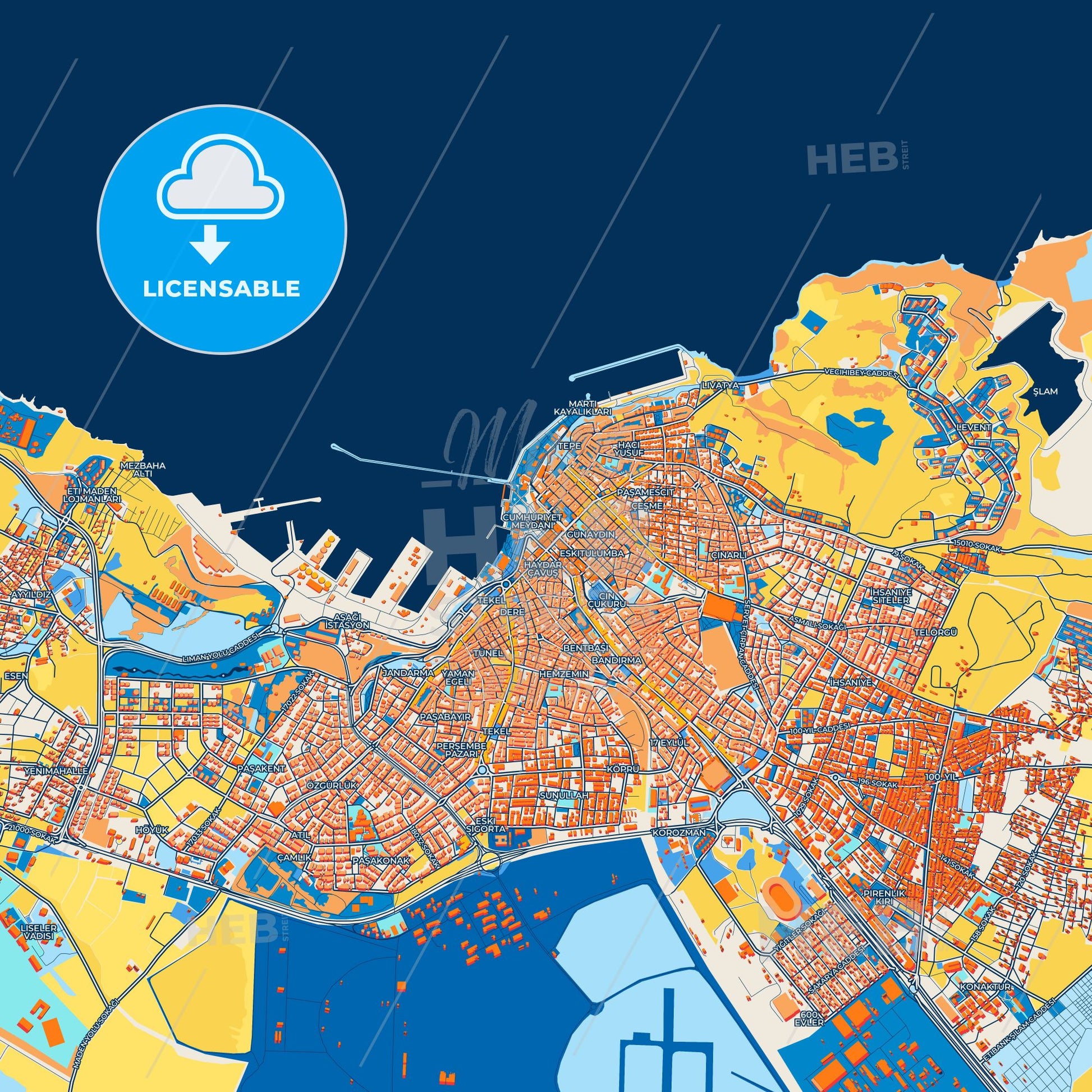 Colorful Bandırma Street Map with Labels and Buildings