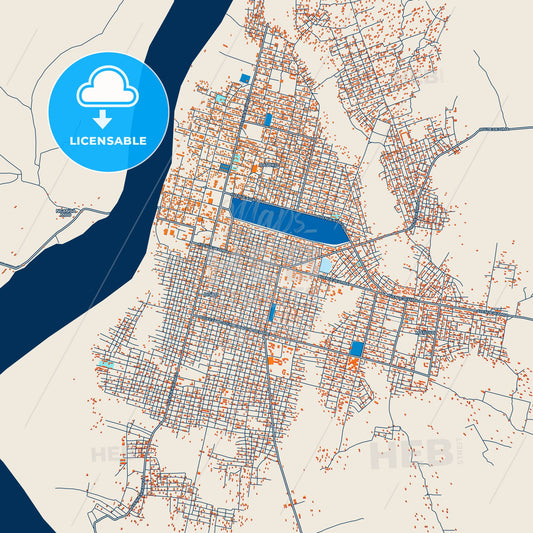 Colorful Bandundu Street Map with Labels and Buildings