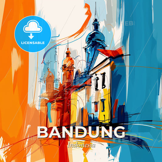 Vibrant Bandung, Indonesia - A Painting Of A Building - Square format print template