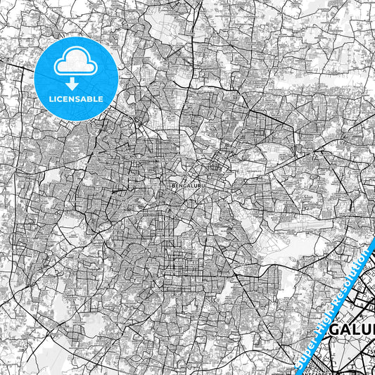Bangalore, India light map with streetnames, citynames and districts