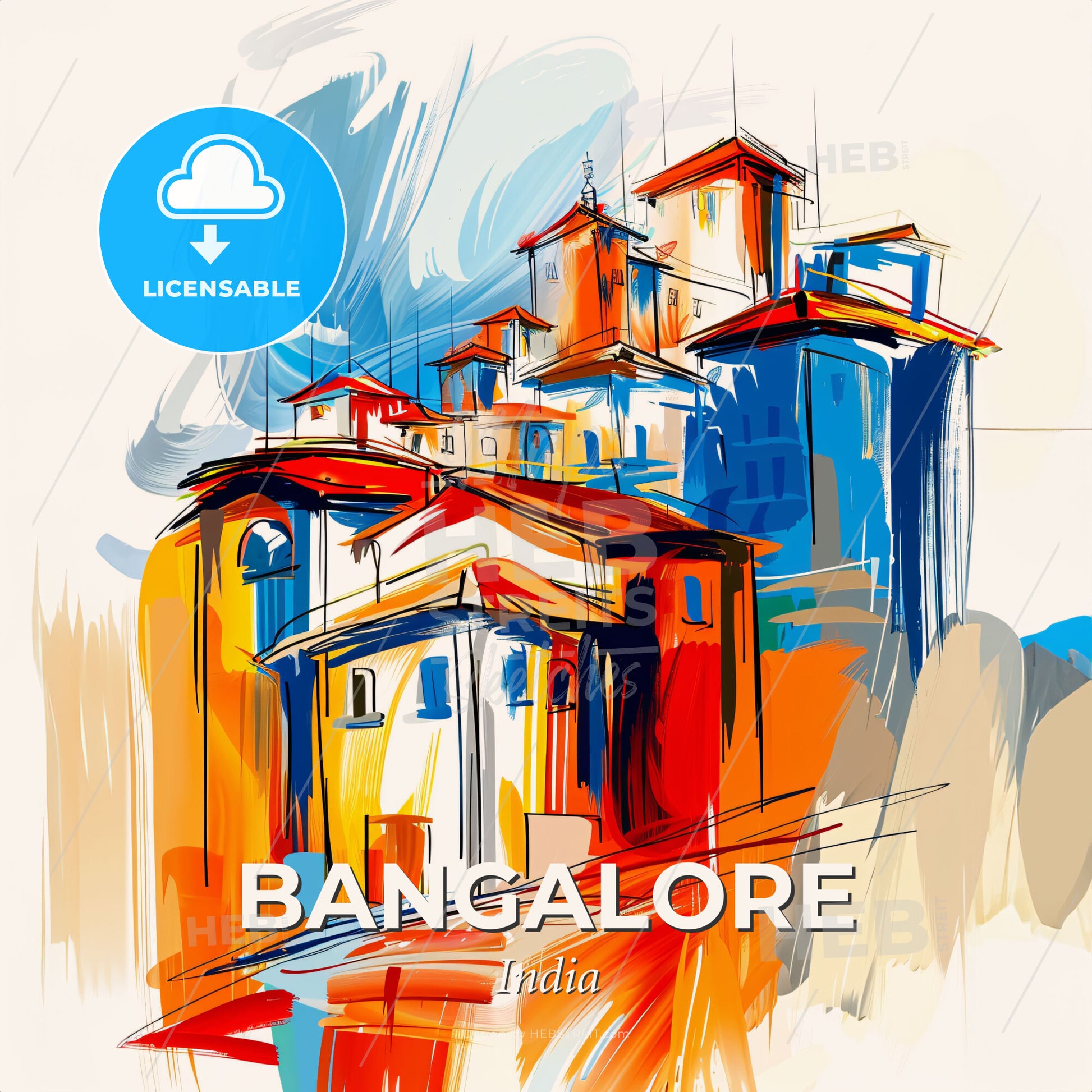 Vibrant Bangalore, India - A Painting Of A Building - Square format print template