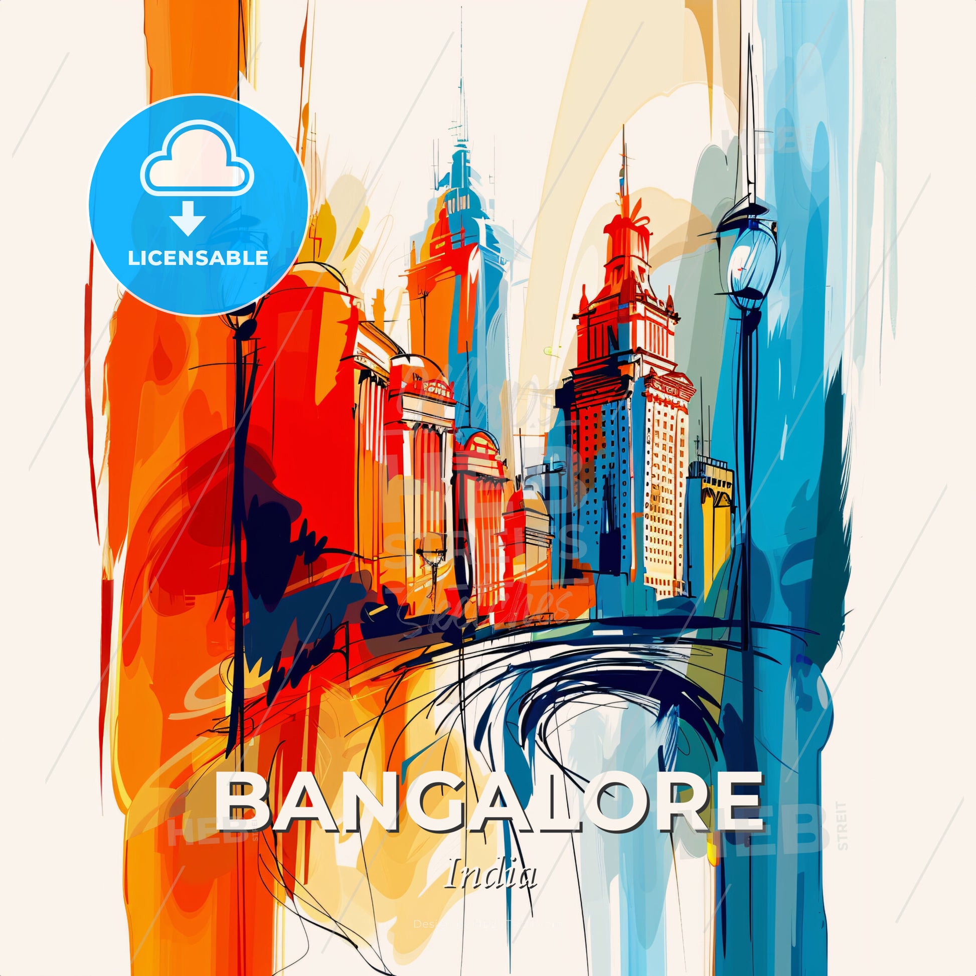 Vibrant Bangalore, India - A Colorful Cityscape With Tall Buildings - Square format print template