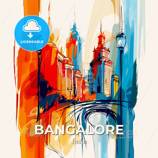 Vibrant Bangalore, India - A Colorful Cityscape With Tall Buildings - Square format print template