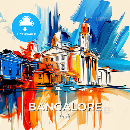 Vibrant Bangalore, India - A Painting Of A Building - Square format print template
