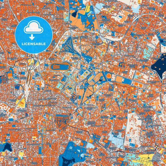 Colorful Bangalore Street Map with Labels and Buildings