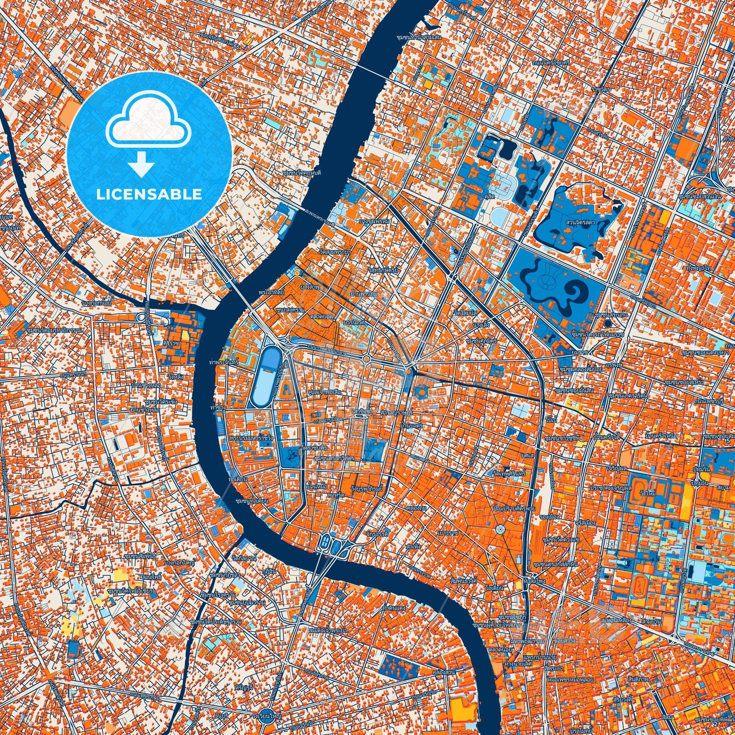 Colorful Bangkok Street Map with Labels and Buildings