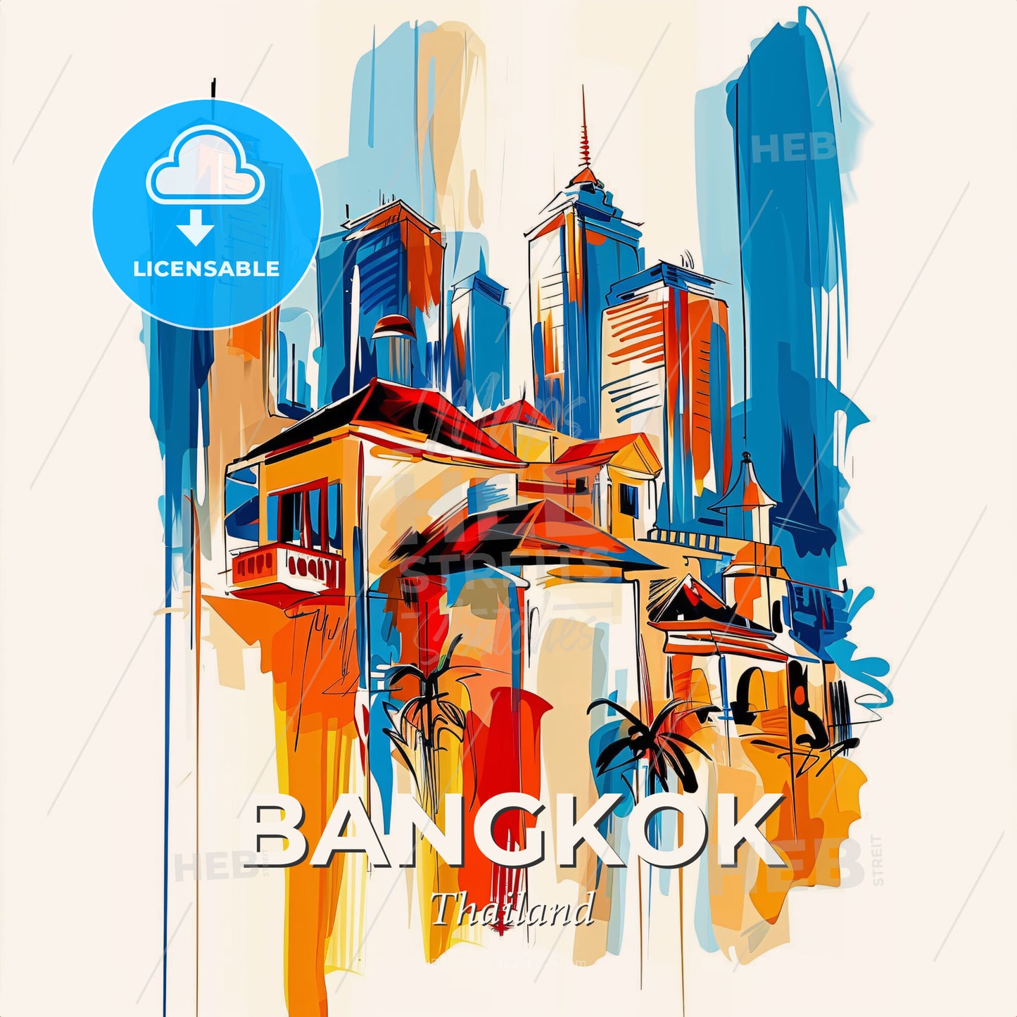 Vibrant Bangkok, Thailand - A Painting Of A City - Square format print template