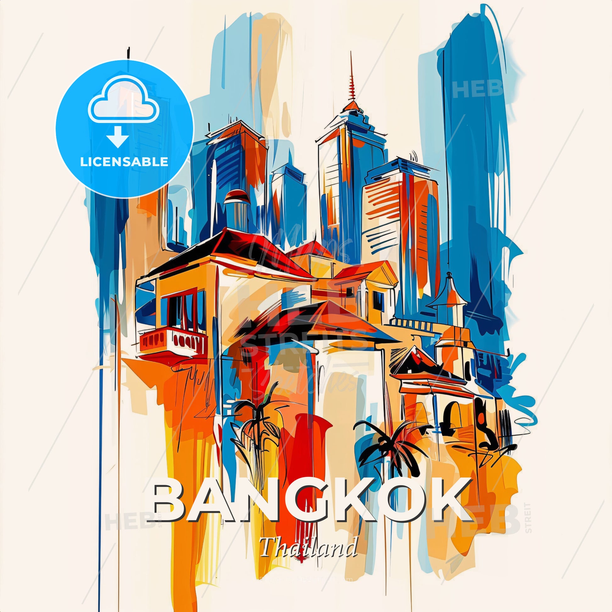 Vibrant Bangkok, Thailand - A Painting Of A City - Square format print template
