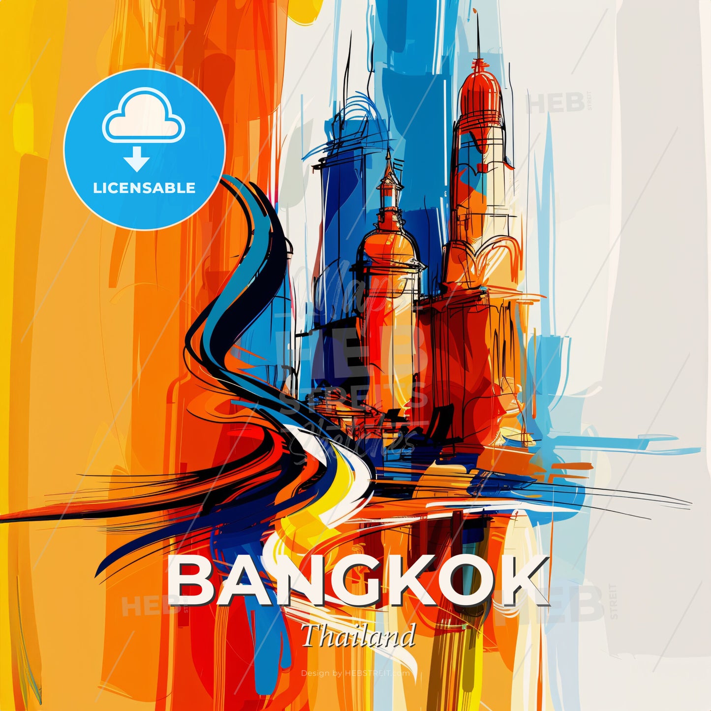 Vibrant Bangkok, Thailand - A Painting Of A Building - Square format print template