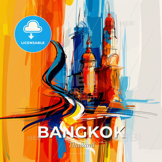 Vibrant Bangkok, Thailand - A Painting Of A Building - Square format print template