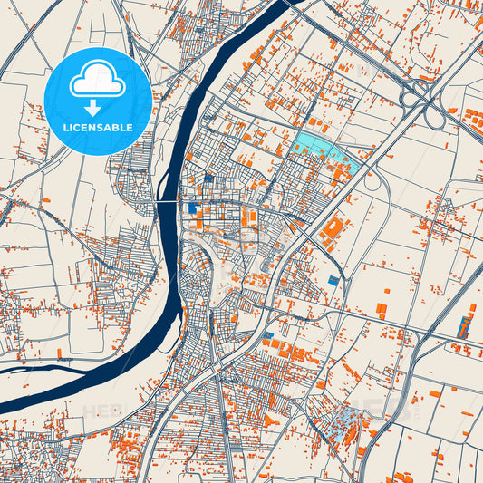 Colorful Banha Street Map with Labels and Buildings