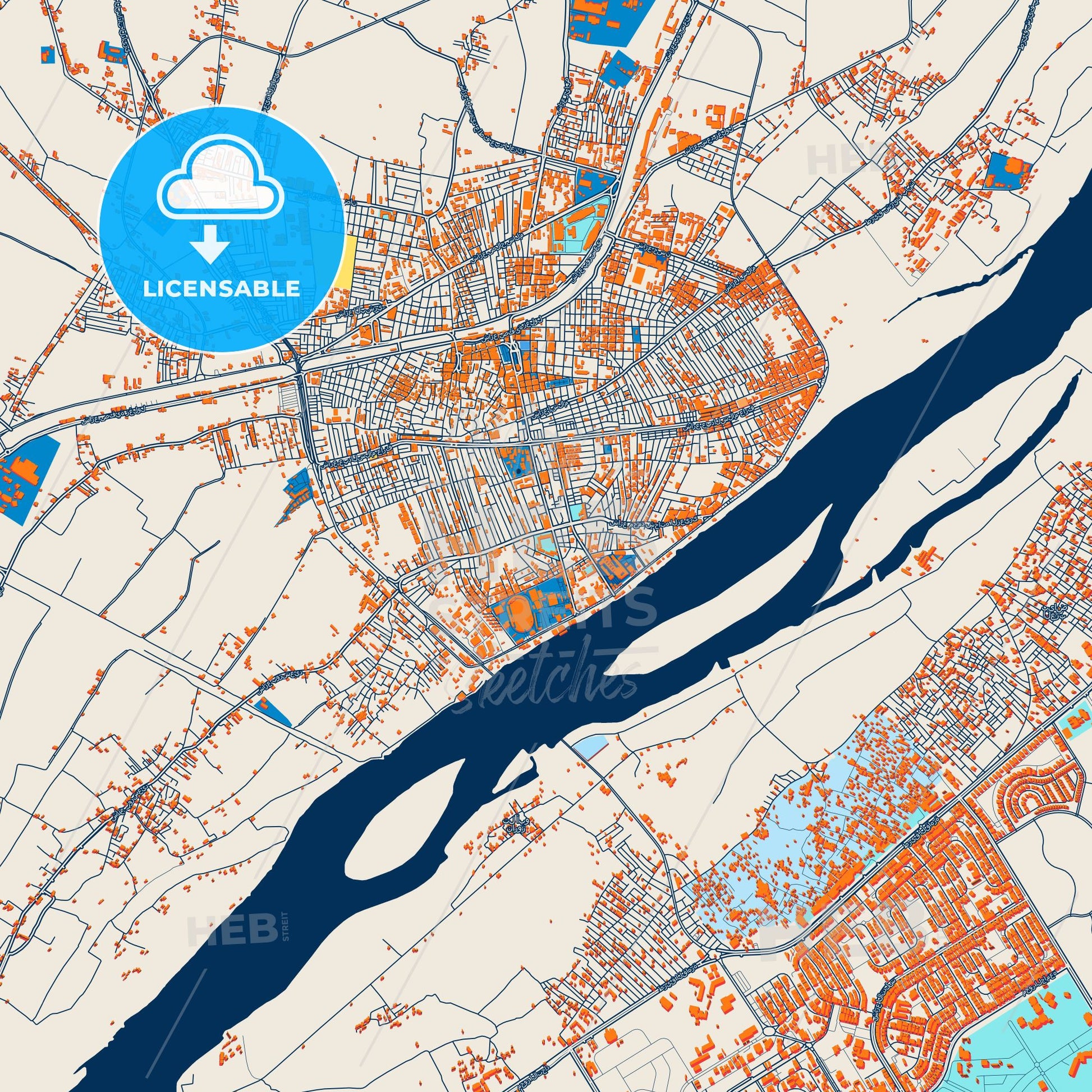 Colorful Bani Suwayf Street Map with Labels and Buildings