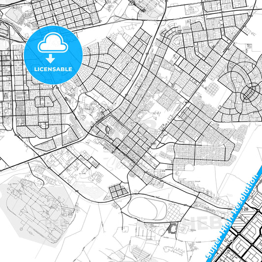 Bani Yas City, United Arab Emirates light map with streetnames, citynames and districts