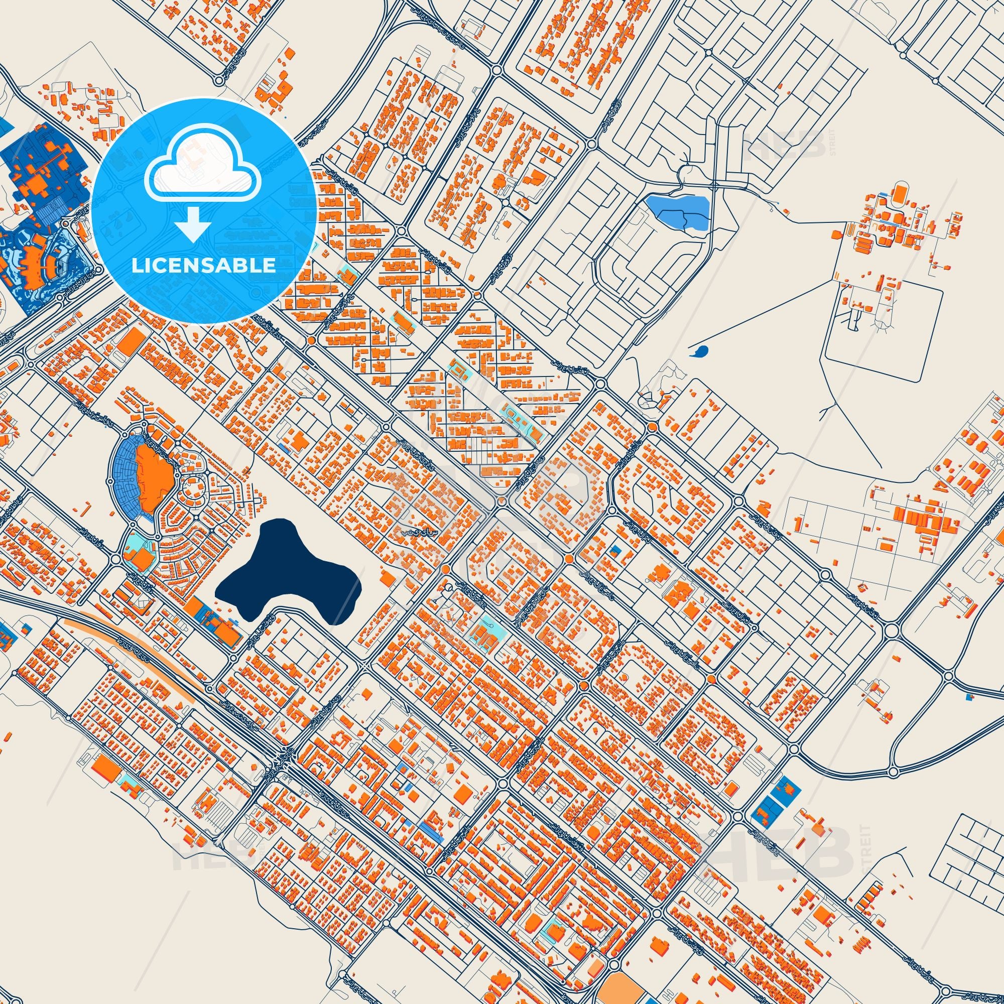 Colorful Bani Yas City Street Map With Labels And Buildings – HEBSTREITS