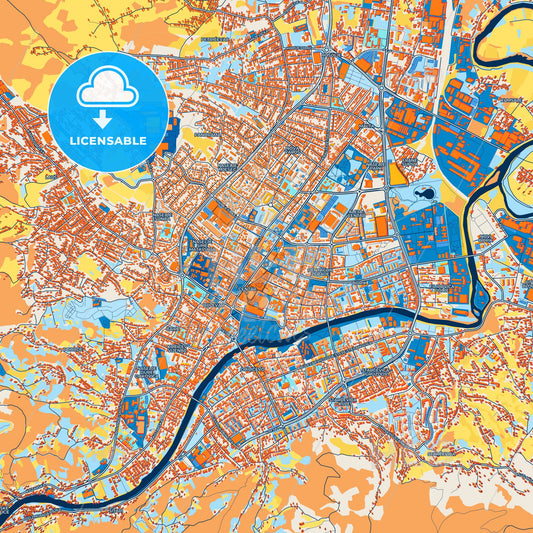 Colorful Banja Luka Street Map with Labels and Buildings