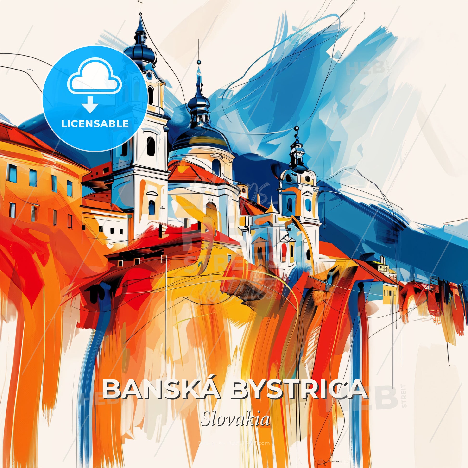 Vibrant Banská Bystrica, Slovakia - A Painting Of A Building - Square format print template