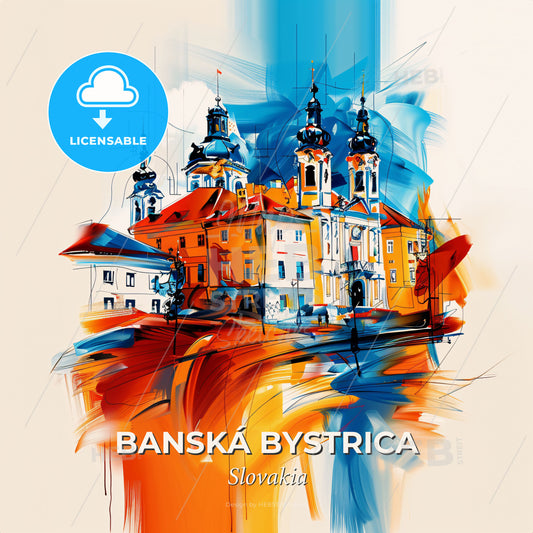 Vibrant Banská Bystrica, Slovakia - A Painting Of A Building - Square format print template