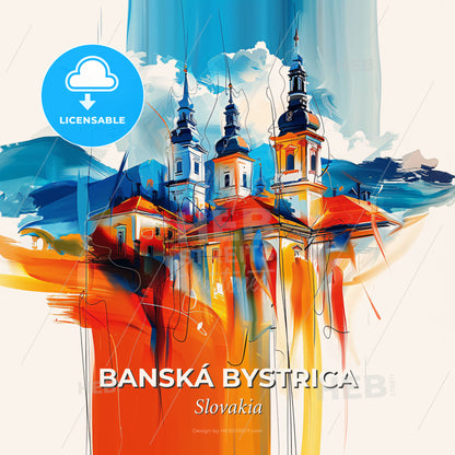 Vibrant Banská Bystrica, Slovakia - A Painting Of A Building With Towers - Square format print template