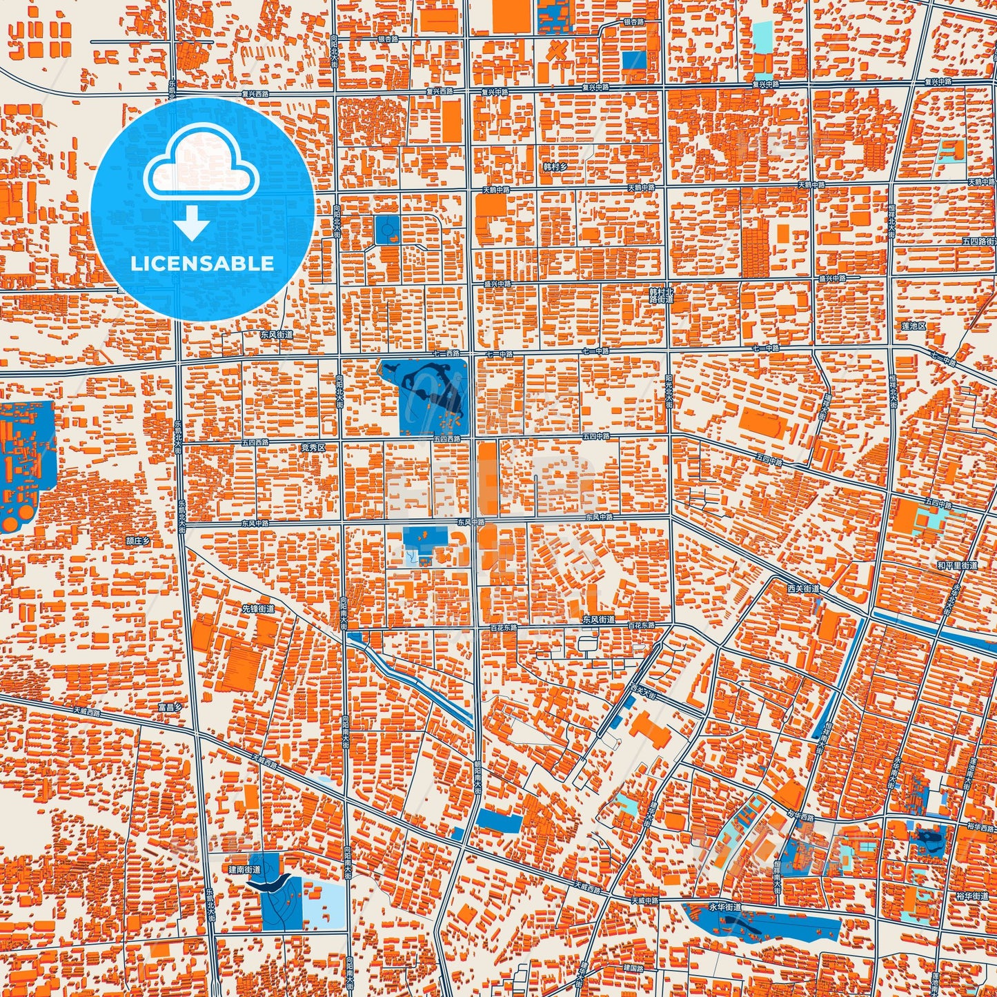 Colorful Baoding Street Map with Labels and Buildings