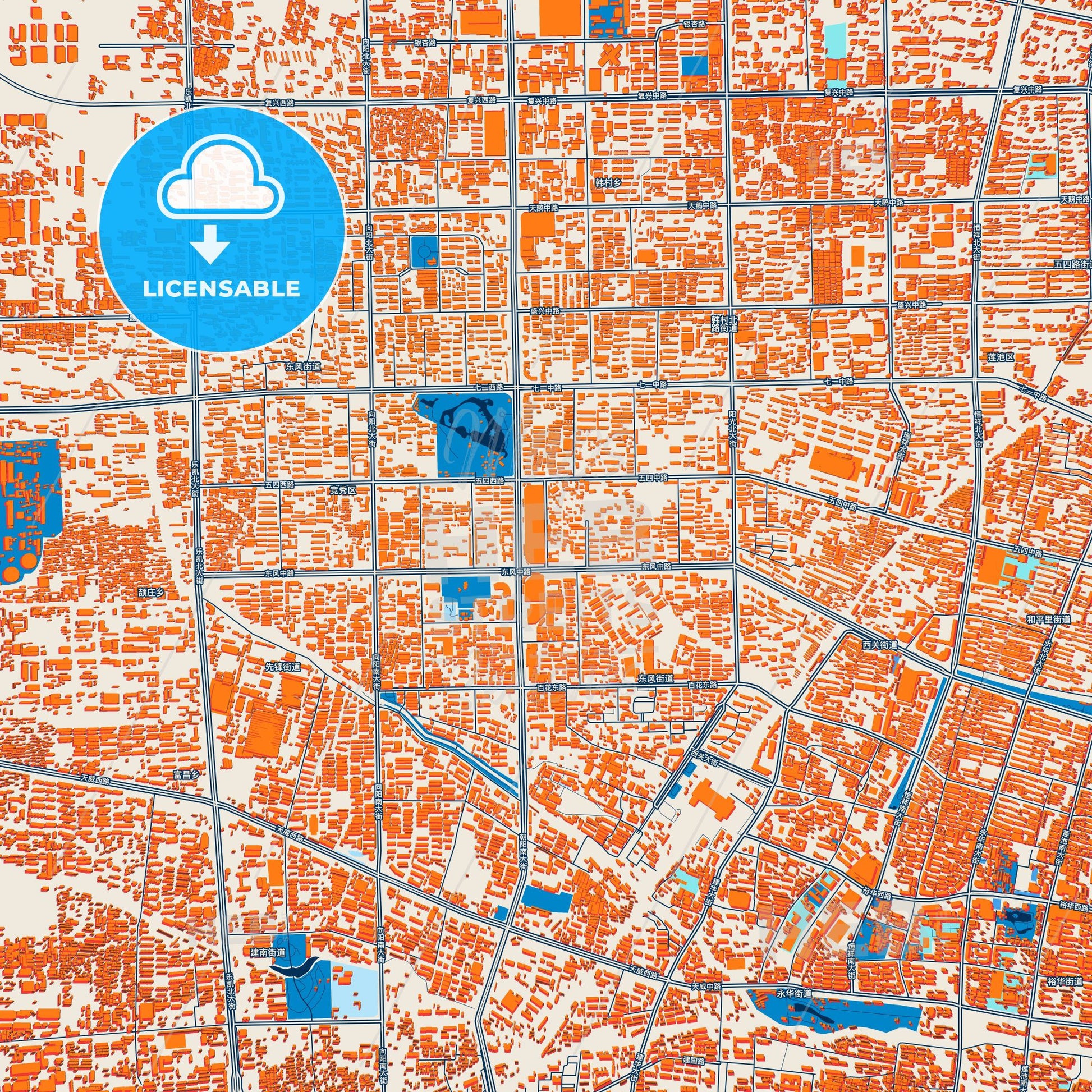 Colorful Baoding Street Map with Labels and Buildings