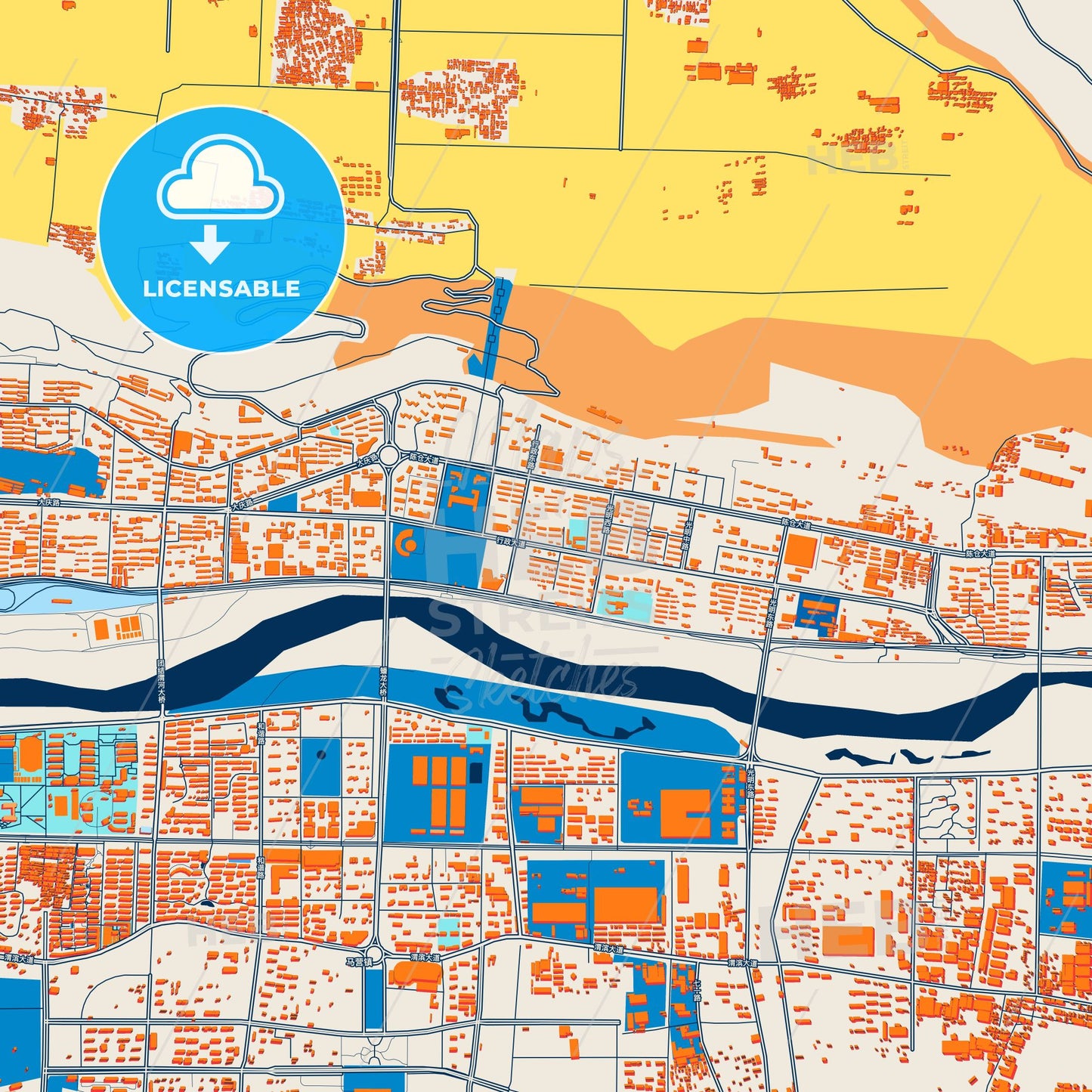 Colorful Baoji Street Map with Labels and Buildings