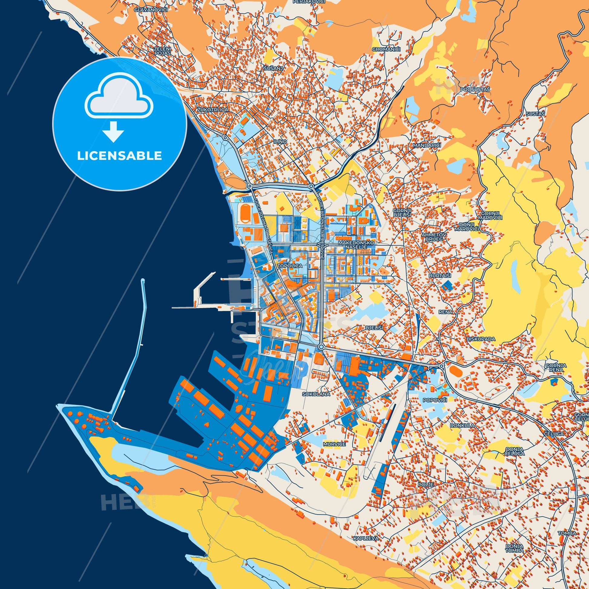 Colorful Bar Street Map with Labels and Buildings