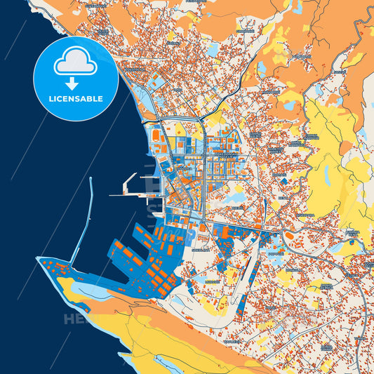 Colorful Bar Street Map with Labels and Buildings