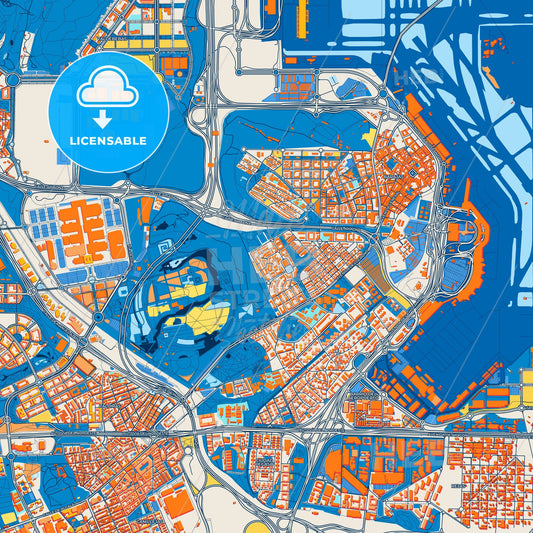 Colorful Barajas de Madrid Street Map with Labels and Buildings