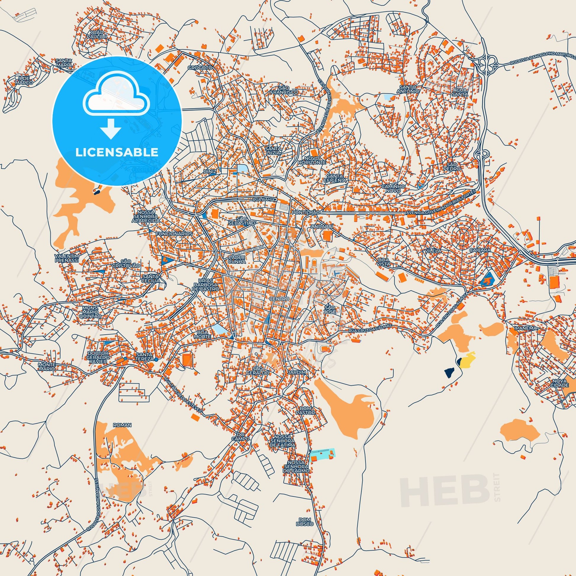 Colorful Barbacena Street Map with Labels and Buildings