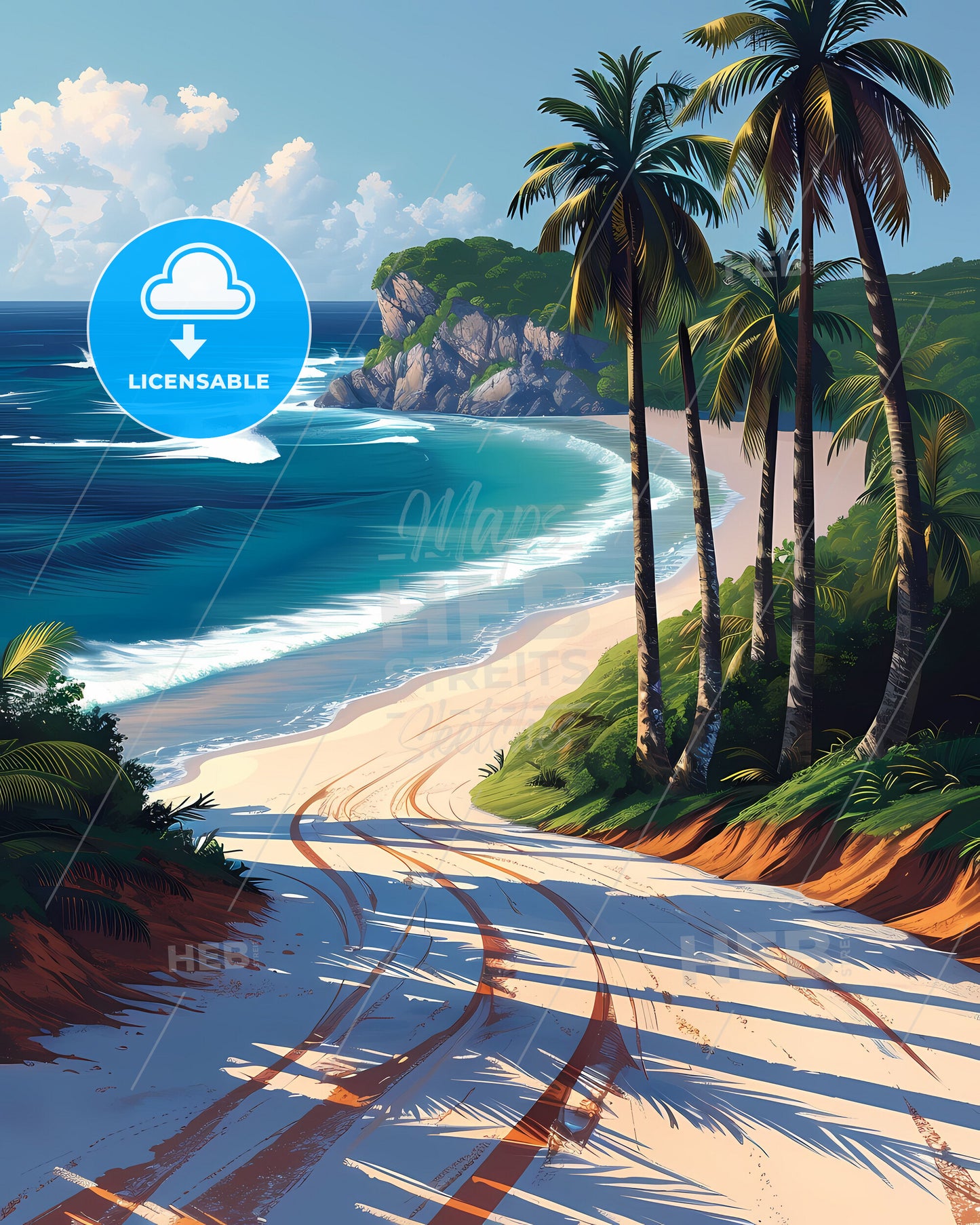 Barbados North America Beach Palm Trees Sandy Path Art Abstract Painting Artwork Caribbean