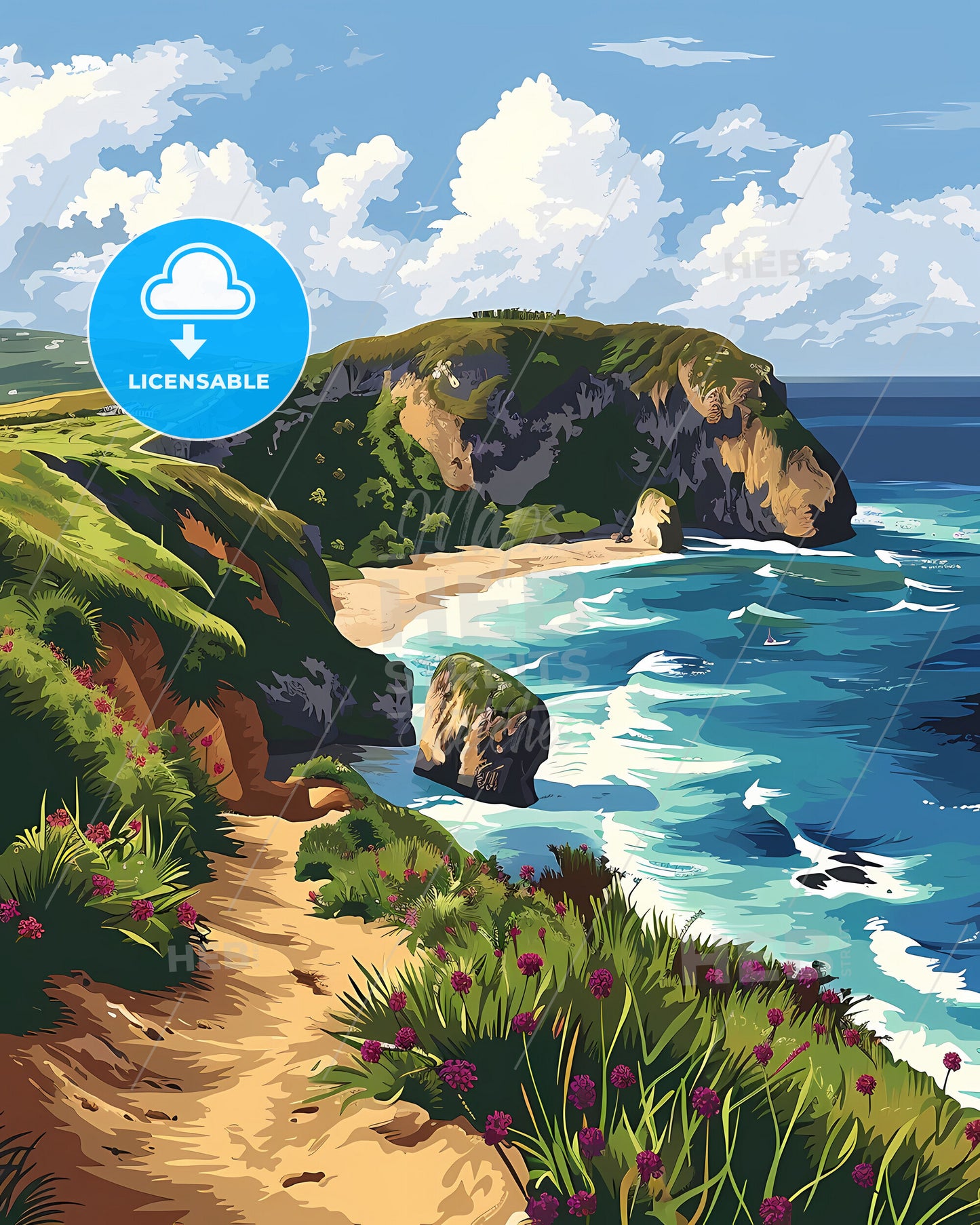 Vibrant Painting of Barbados North America Beach Cliffs Depicting Art