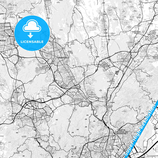 Barberà del Vallès, Spain light map with streetnames, citynames and districts