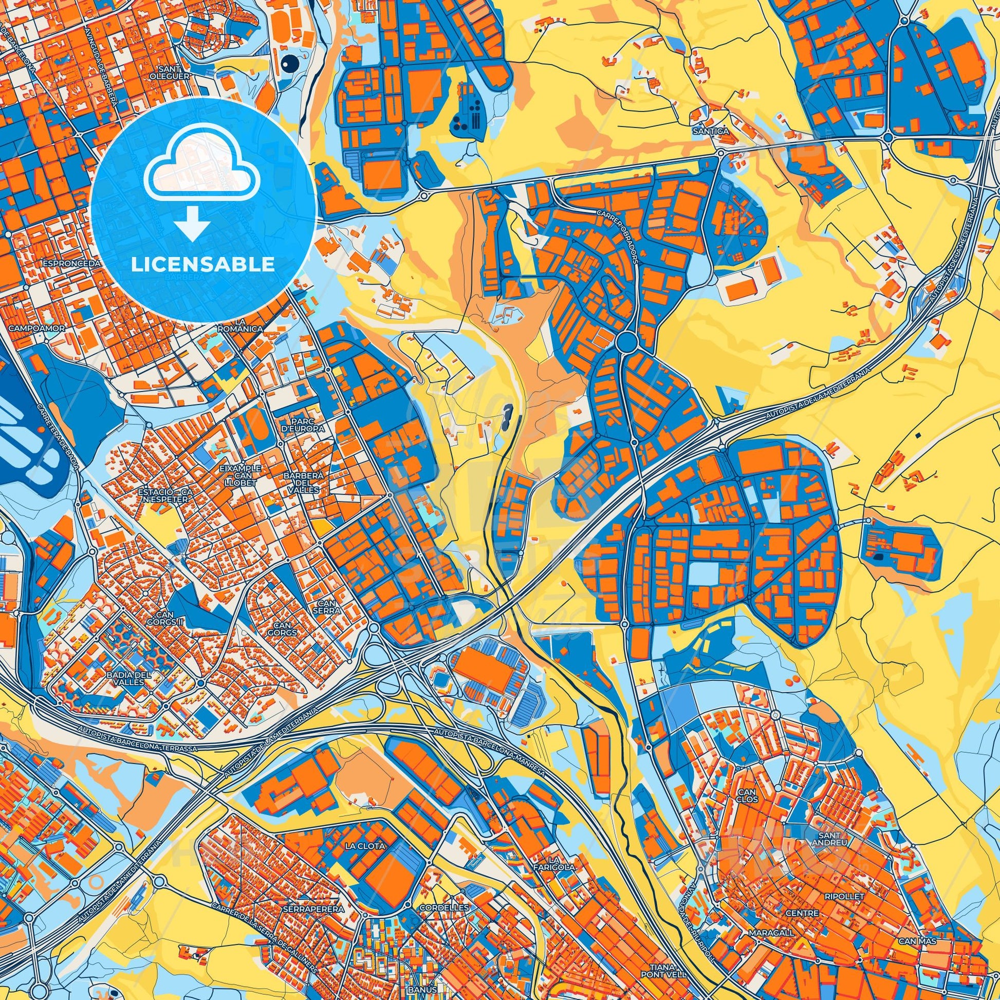 Colorful Barberà del Vallès Street Map with Labels and Buildings