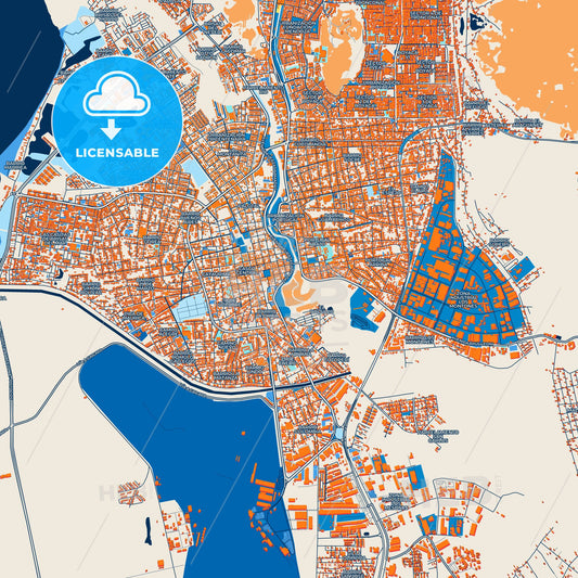 Colorful Barcelona Street Map with Labels and Buildings