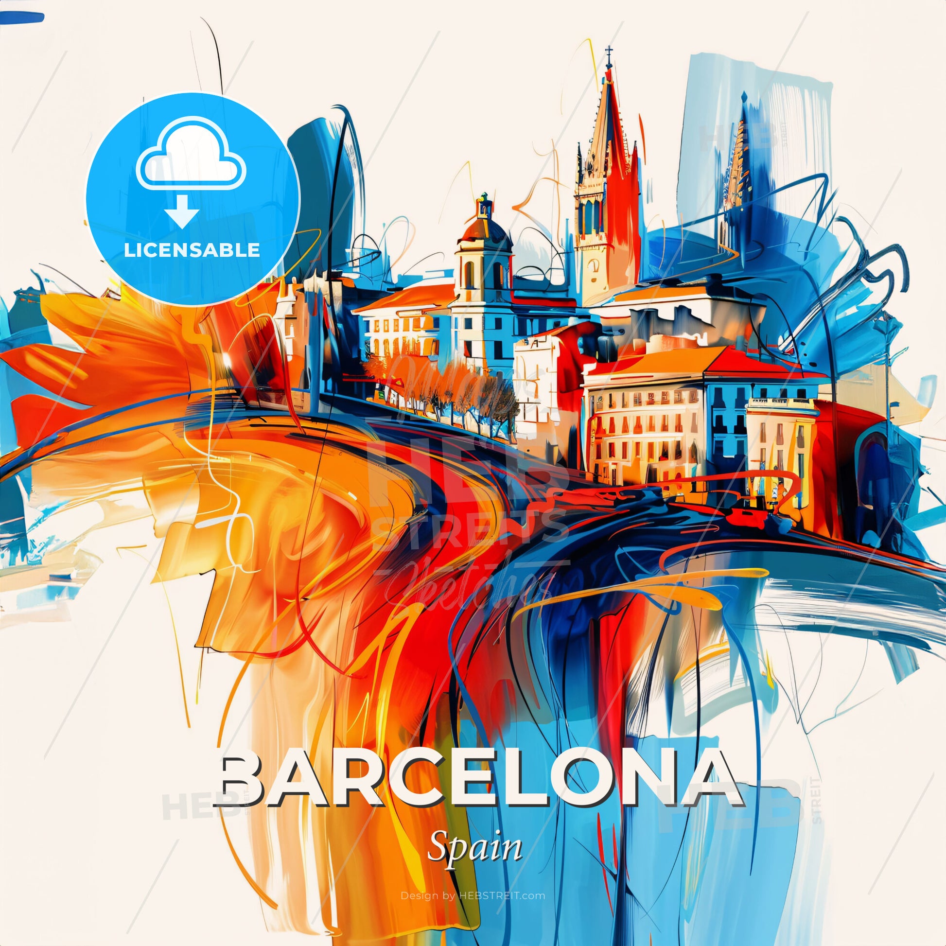 Vibrant Barcelona, Spain - A Painting Of A City - Square format print template