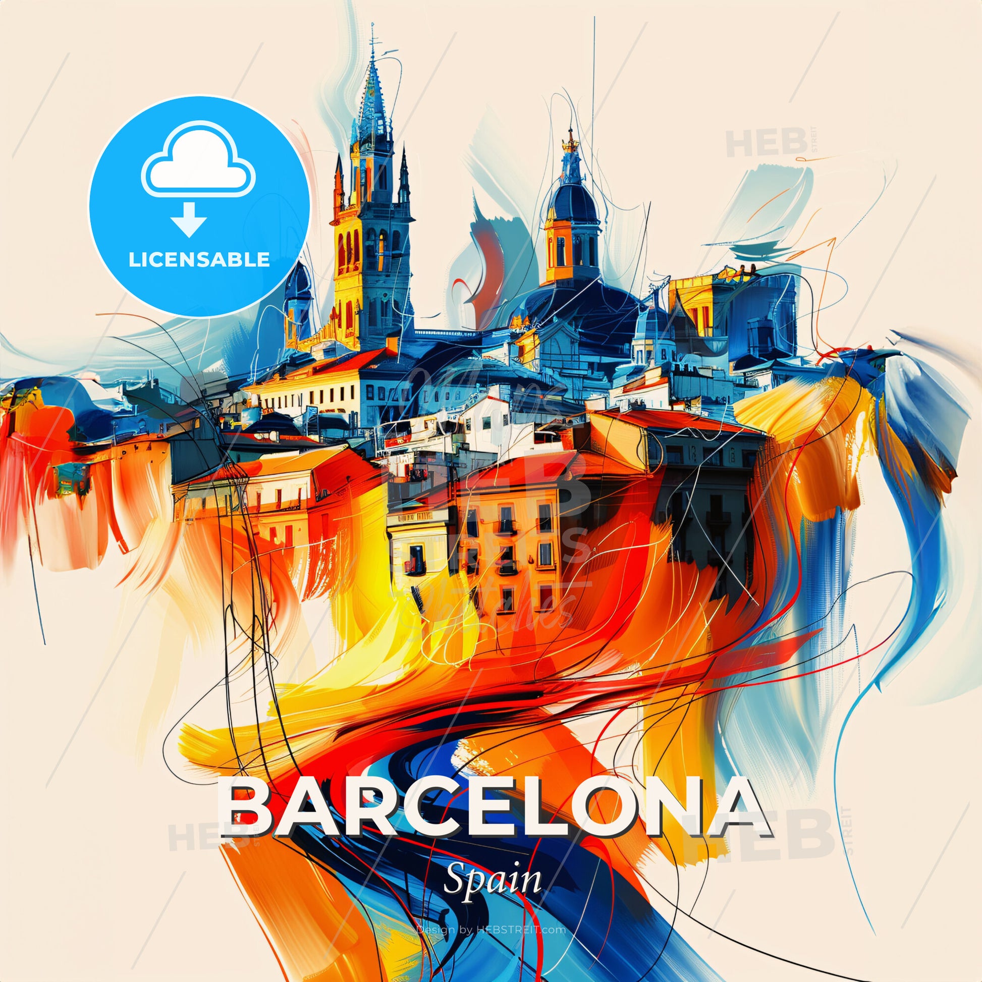 Vibrant Barcelona, Spain - A Painting Of A City - Square format print template