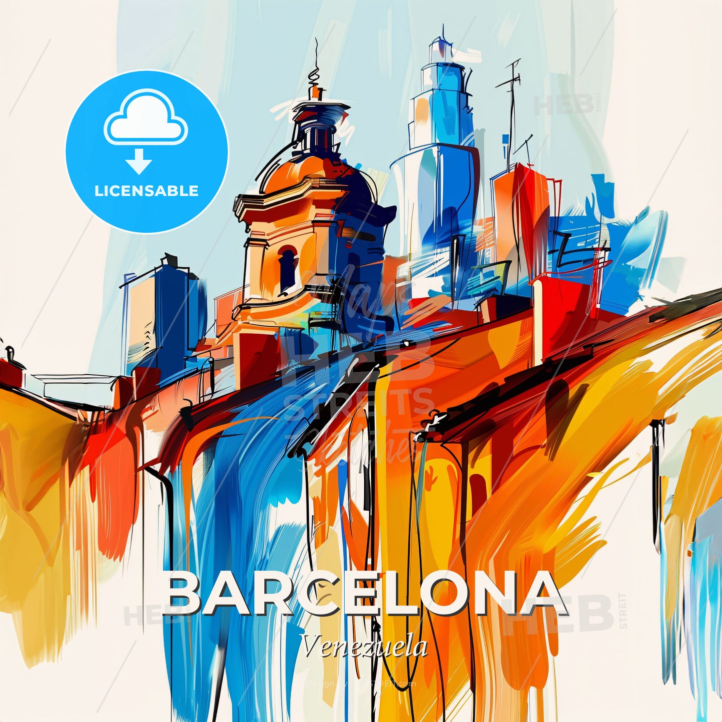 Vibrant Barcelona, Venezuela - A Painting Of A City - Square format print template