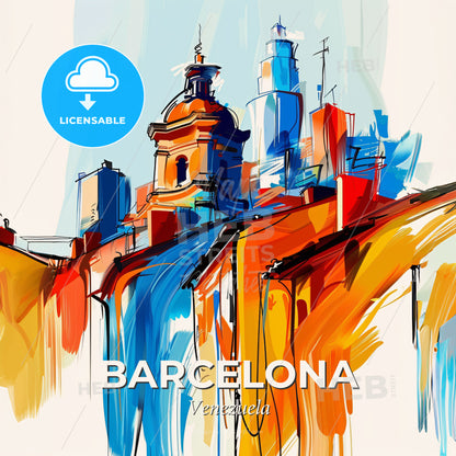 Vibrant Barcelona, Venezuela - A Painting Of A City - Square format print template