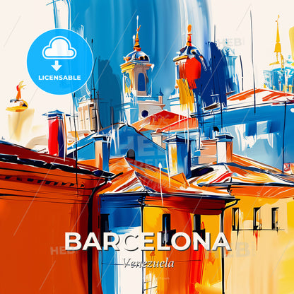 Vibrant Barcelona, Venezuela - A Painting Of A City - Square format print template