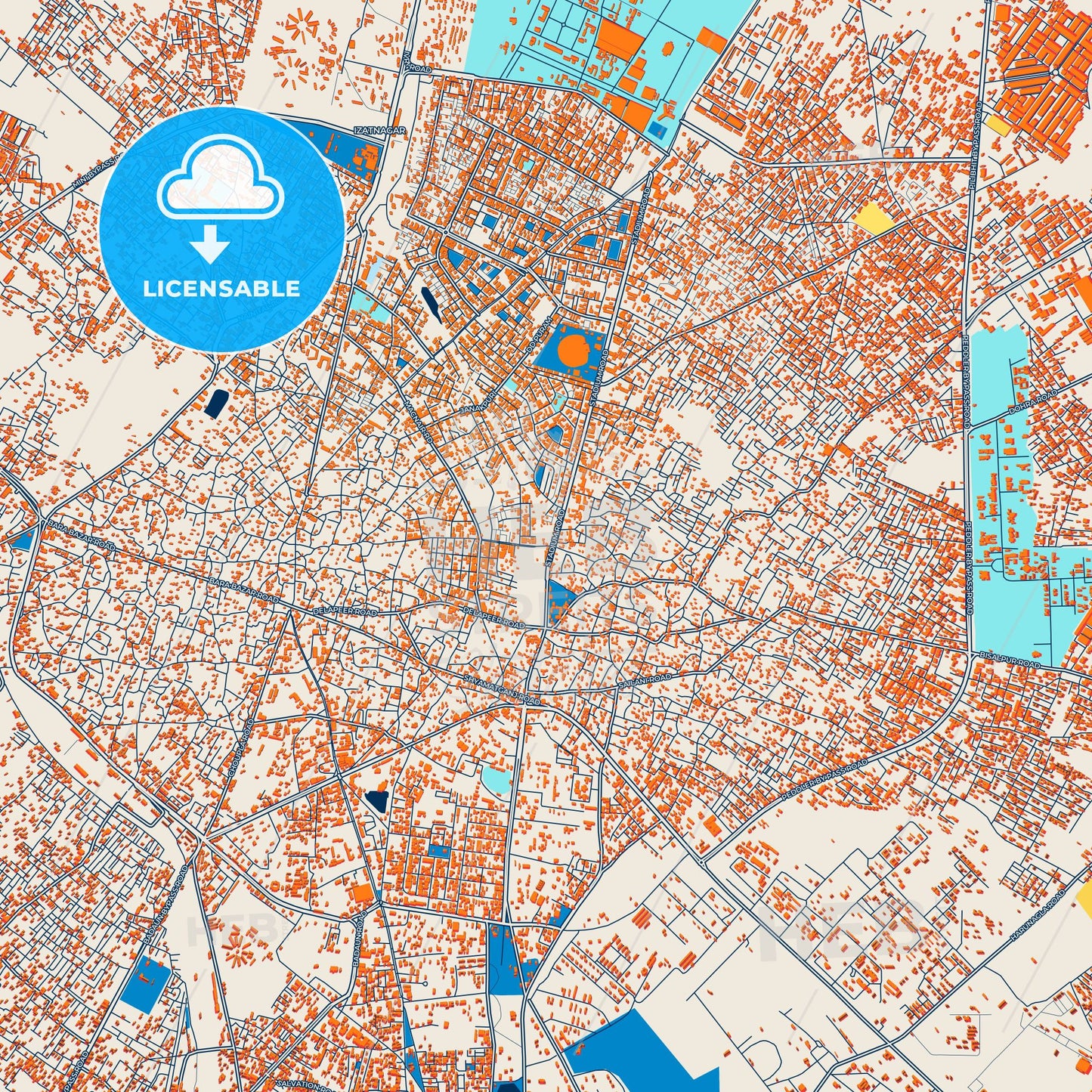 Colorful Bareilly Street Map with Labels and Buildings