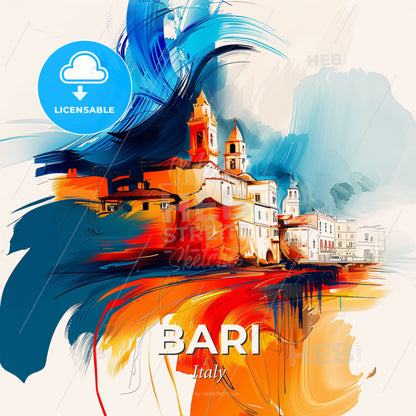 Vibrant Bari , Italy - A Painting Of A Building - Square format print template