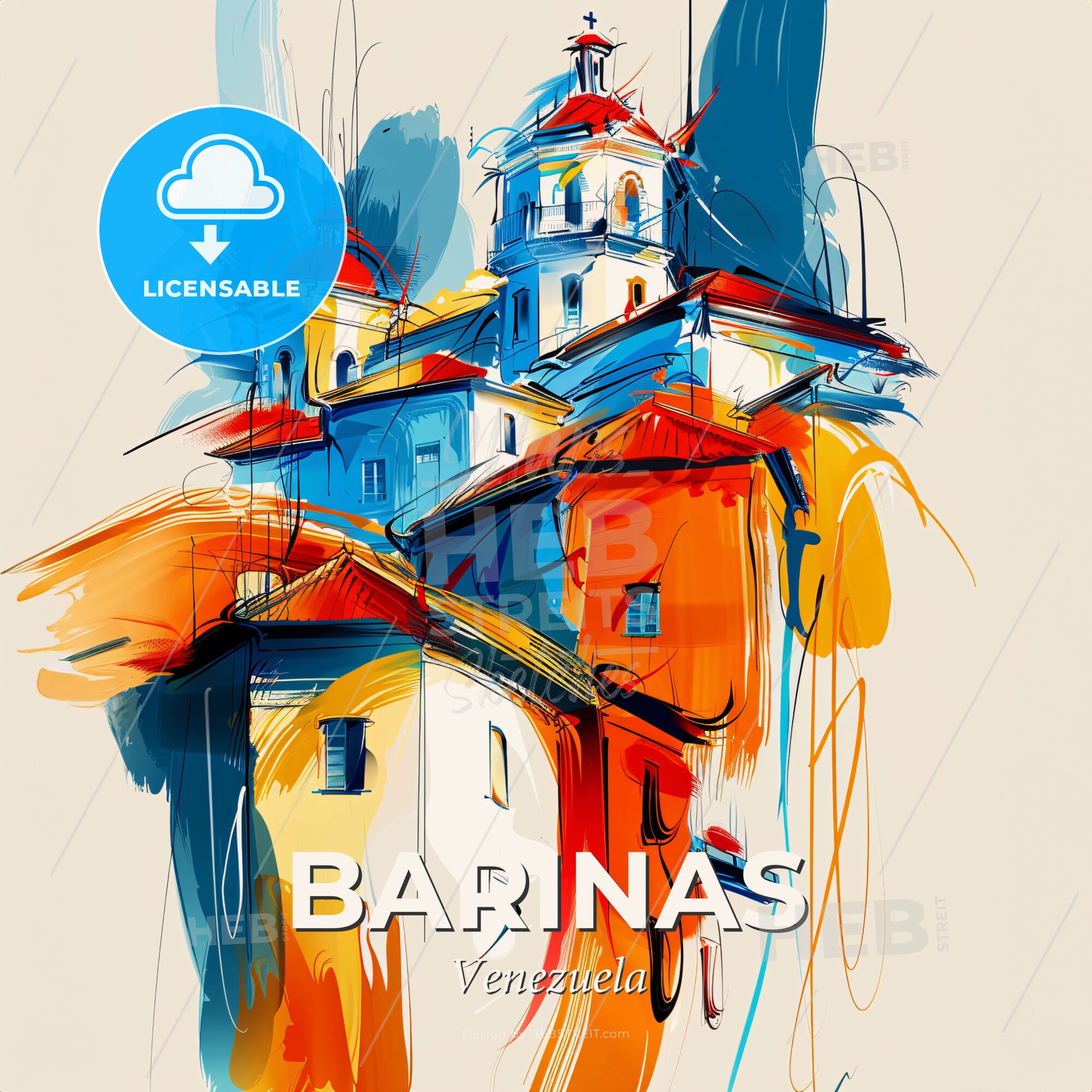 Vibrant Barinas, Venezuela - A Painting Of A Building - Square format print template