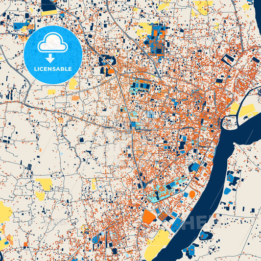 Colorful Barisal Street Map with Labels and Buildings